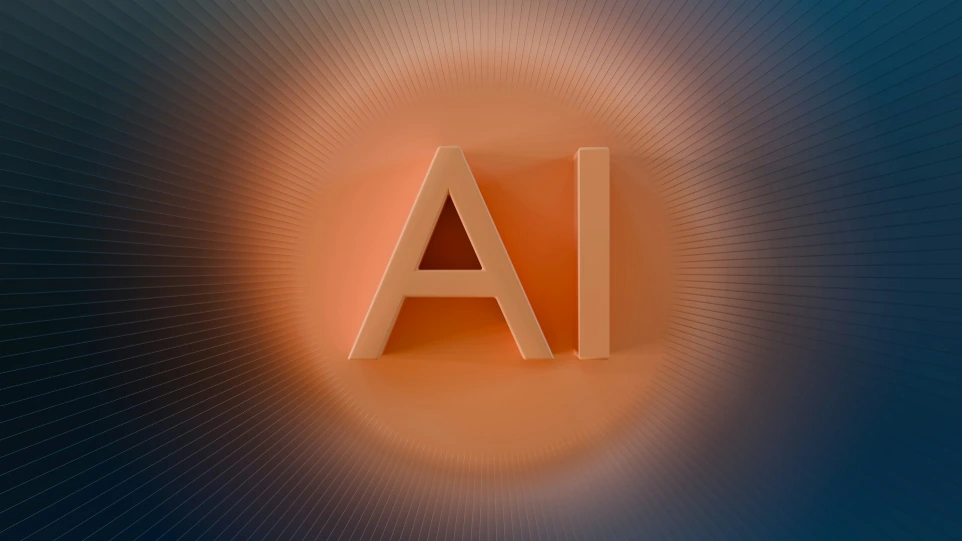 The letters ai glow with orange light